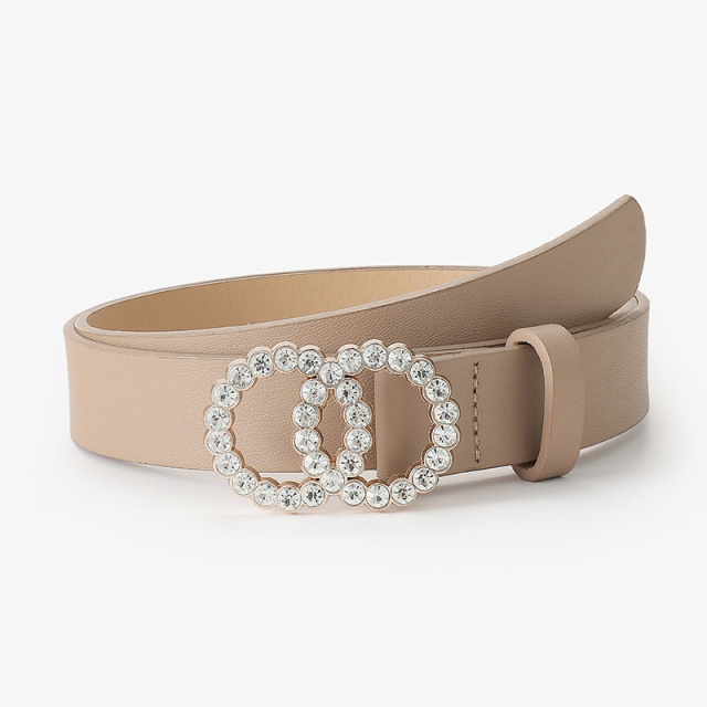 Fashion Belt Women Two Circle Diamond Decorate Buckle PU Leather Material Belt Female Casual Style Elegant belt