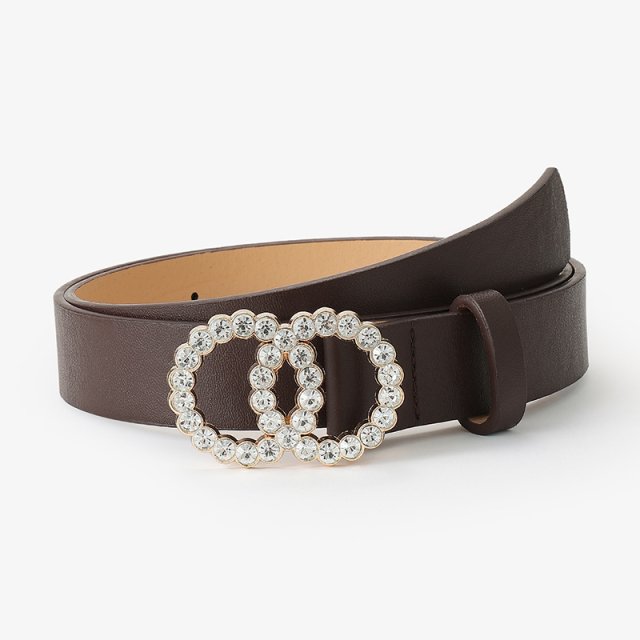 Fashion Belt Women Two Circle Diamond Decorate Buckle PU Leather Material Belt Female Casual Style Elegant belt
