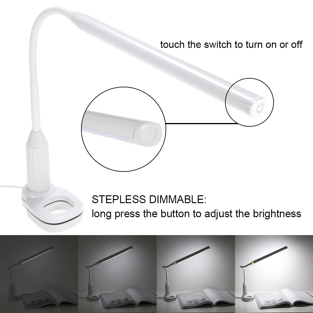 5W Clip Eye Protect Table Lamp Student Dormitory Study Bedroom Bedside Lamp Touch Sensor Control Stepless Dimmable LED Desk Lamp
