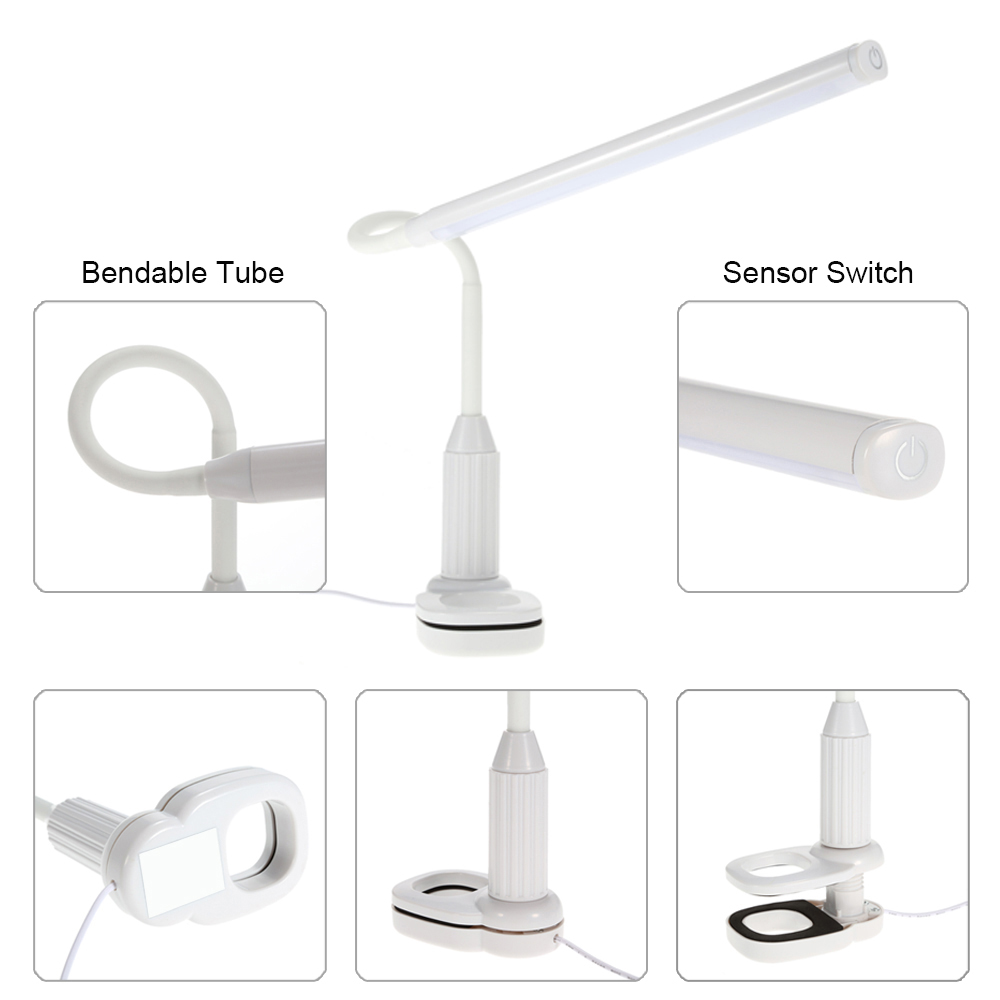 5W Clip Eye Protect Table Lamp Student Dormitory Study Bedroom Bedside Lamp Touch Sensor Control Stepless Dimmable LED Desk Lamp