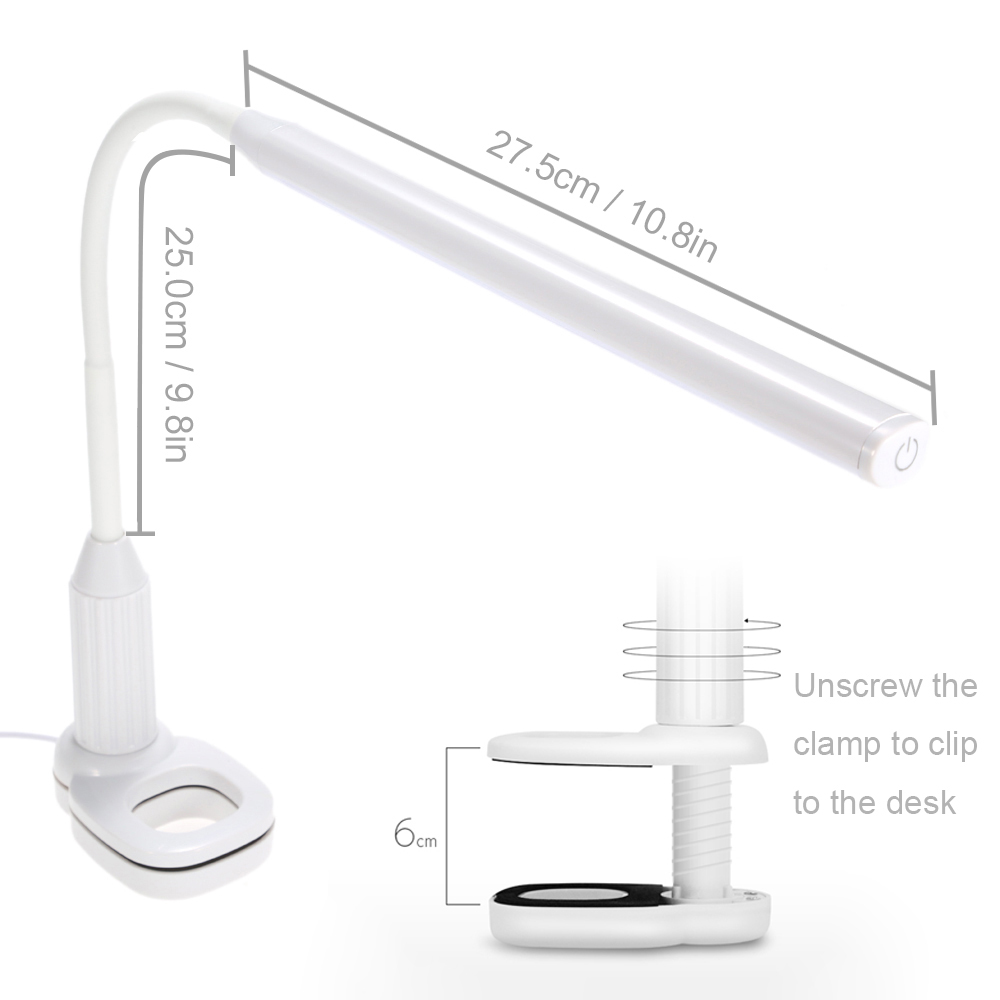 5W Clip Eye Protect Table Lamp Student Dormitory Study Bedroom Bedside Lamp Touch Sensor Control Stepless Dimmable LED Desk Lamp