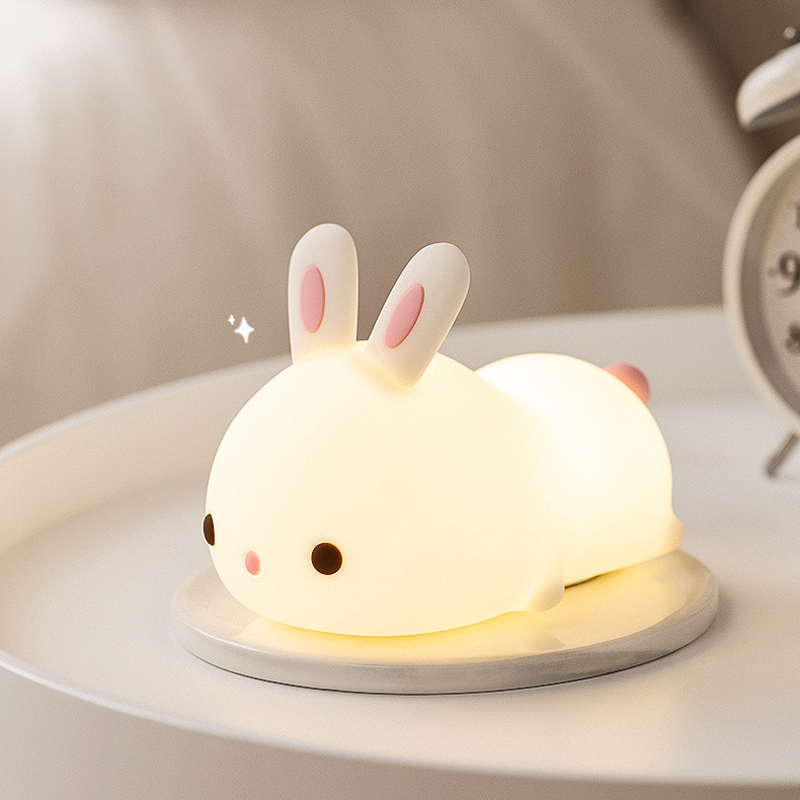 Cute Rabbit LED Night Light with Remote Control Silicone Colorful Night Lamp for Kids Baby Room USB Rechargeable Desk Light Gift