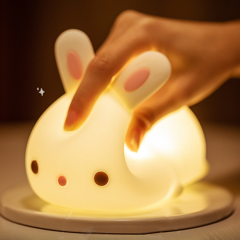 Cute Rabbit LED Night Light with Remote Control Silicone Colorful Night Lamp for Kids Baby Room USB Rechargeable Desk Light Gift
