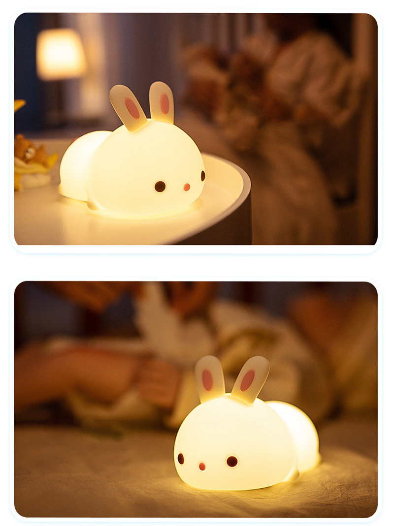 Cute Rabbit LED Night Light with Remote Control Silicone Colorful Night Lamp for Kids Baby Room USB Rechargeable Desk Light Gift