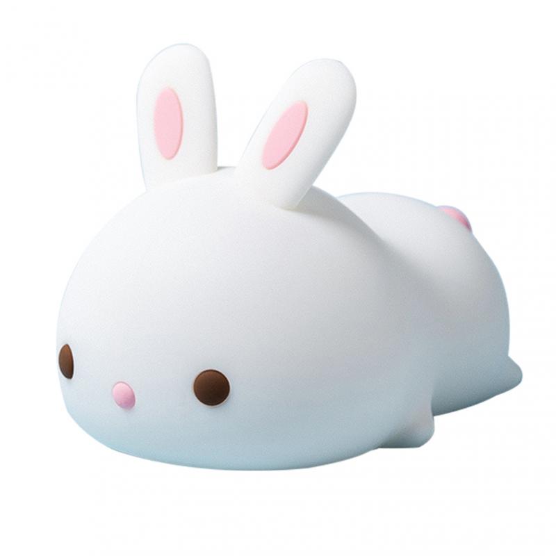 Cute Rabbit LED Night Light with Remote Control Silicone Colorful Night Lamp for Kids Baby Room USB Rechargeable Desk Light Gift
