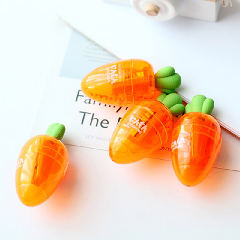 1X Cute Carrot Pencil Sharpener With Eraser For Pencils School Student Stationery Decoration