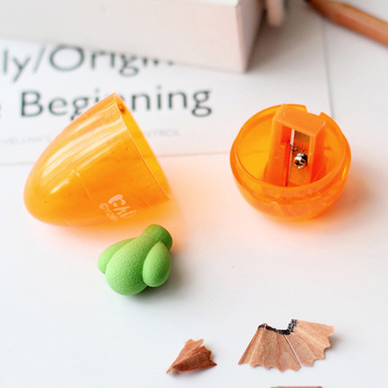 1X Cute Carrot Pencil Sharpener With Eraser For Pencils School Student Stationery Decoration
