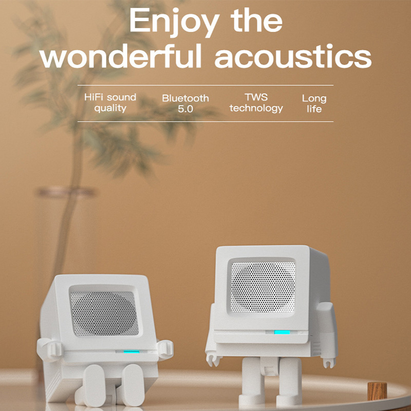 Latest Robot Speaker Wireless Bluetooth 5.0 Stereo Subwoofer Computer Audio Supports TWS Interconnected USB Input Mini Speaker