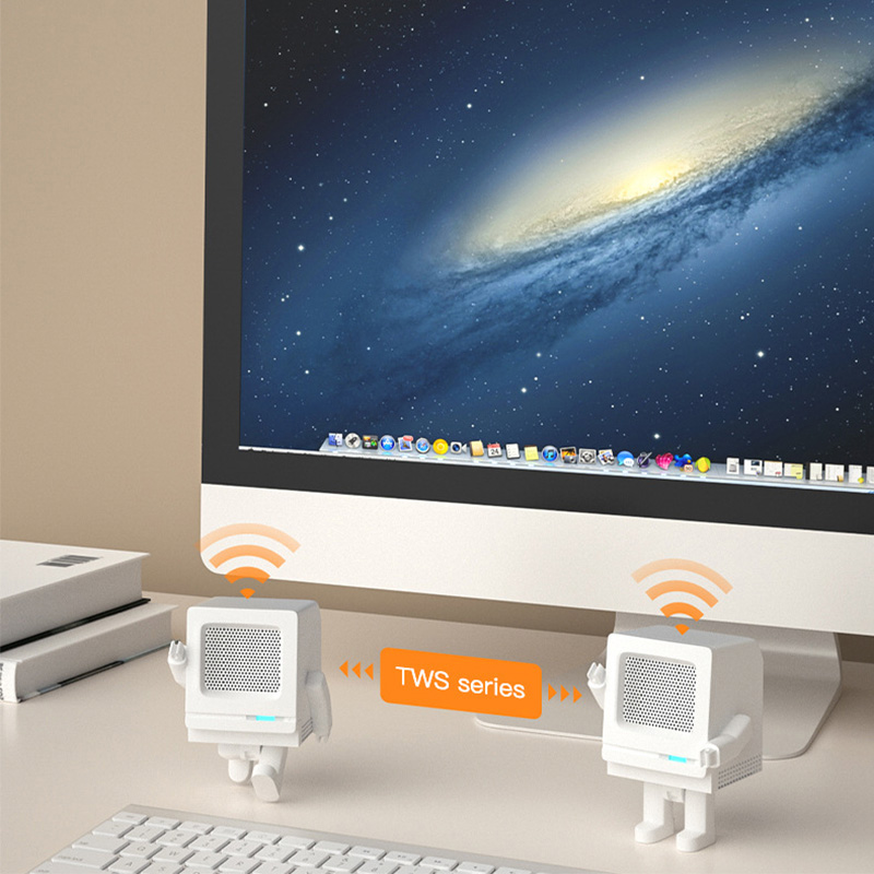 Latest Robot Speaker Wireless Bluetooth 5.0 Stereo Subwoofer Computer Audio Supports TWS Interconnected USB Input Mini Speaker
