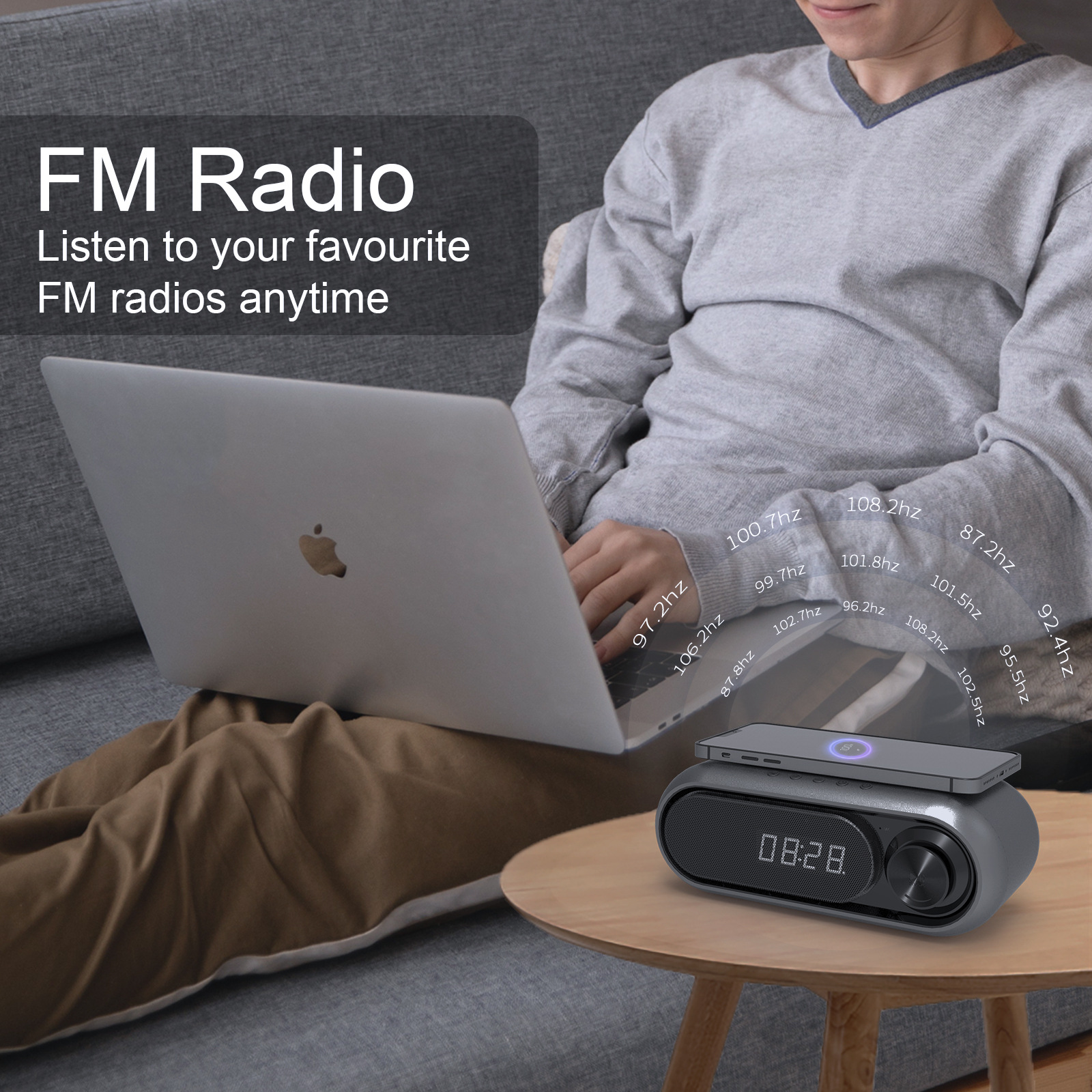 Bluetooth speaker bedside clock wireless charging TF storage FM radio bedside charger