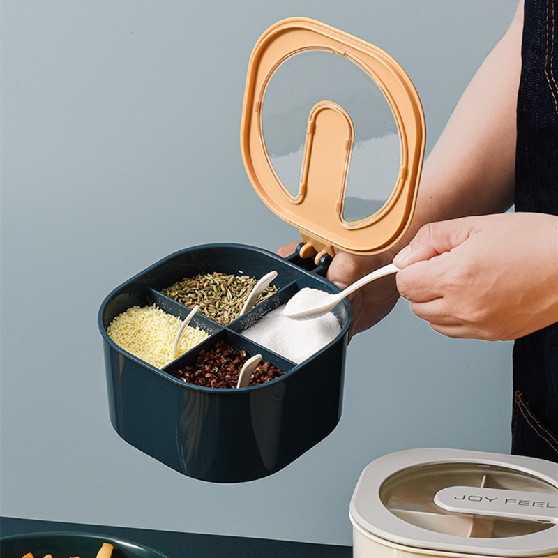 4 IN 1 Seasoning Box Salt Spice Jar Sugar Bowl With Cover Organizer Bottle Four-Compartment Household Kitchen Accessories Tools