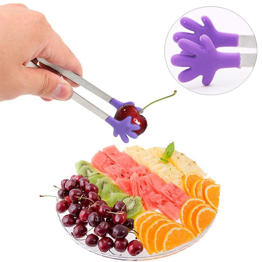 1PCS Food Tongs Hand Shaped Silicone Snack Food Tongs Handle Colorful Tongs For Ice Cubes Fruits Sugar BBQ Bread Kitchen Tools