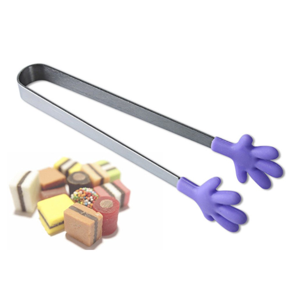 1PCS Food Tongs Hand Shaped Silicone Snack Food Tongs Handle Colorful Tongs For Ice Cubes Fruits Sugar BBQ Bread Kitchen Tools