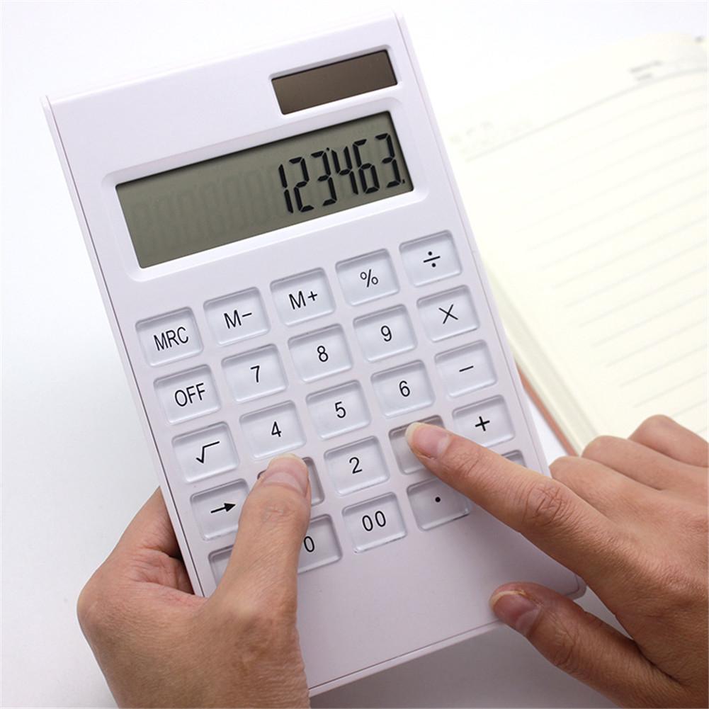 12 Digits Large Display Desktop Calculator Solar And Battery Dual Power Crystal Button Calculator for Office Electronics Supply