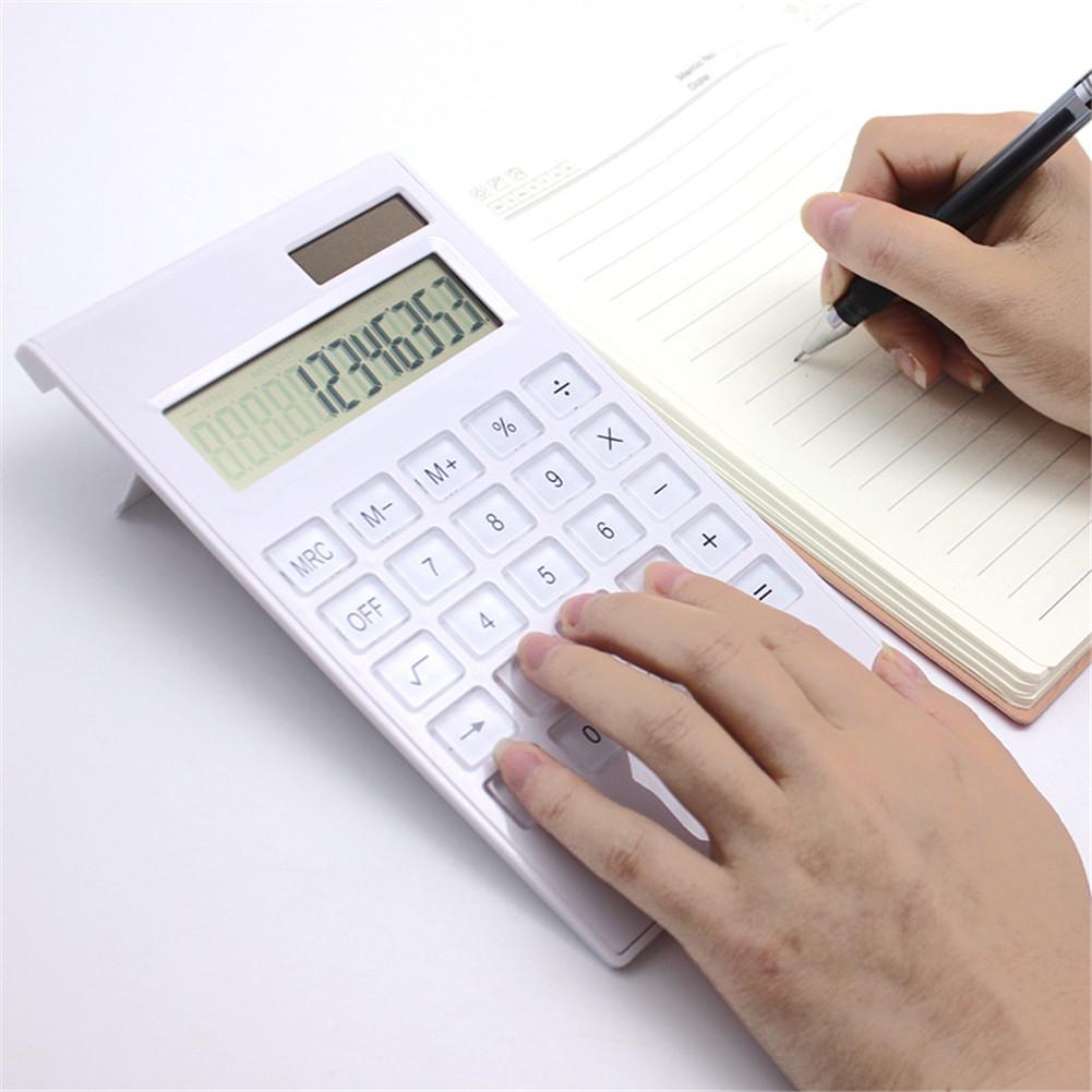 12 Digits Large Display Desktop Calculator Solar And Battery Dual Power Crystal Button Calculator for Office Electronics Supply