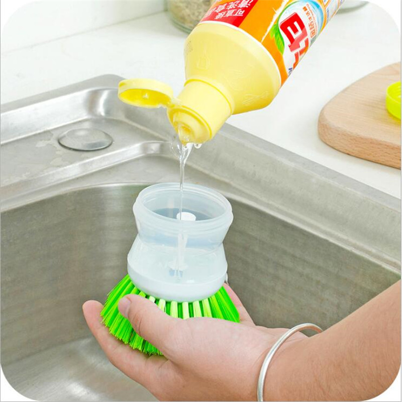2 IN 1 Wash Pot Brushes Pot Dish Cleaning Brush with Liquid Soap Dispenser Dishwashing Brush Kitchen Cleaning Tools Accessories