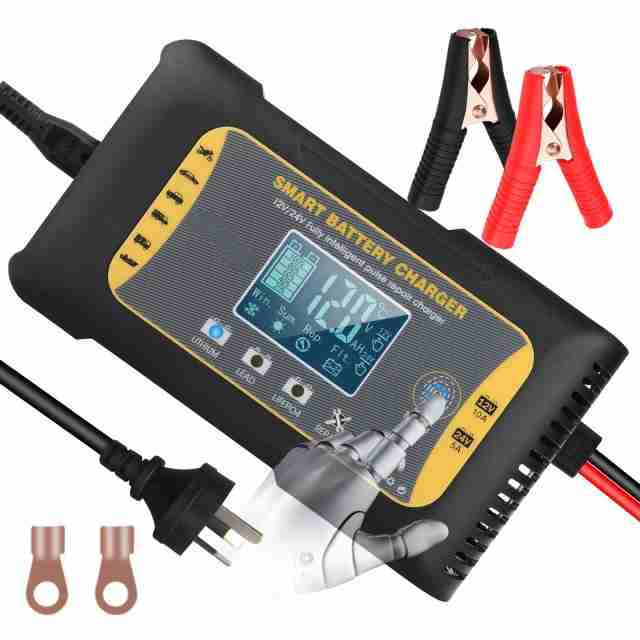 Battery Charger 12V/24V 7-Stage Pulse Repair Maintainer Car Charger for Lithium Lead-Acid  Battery