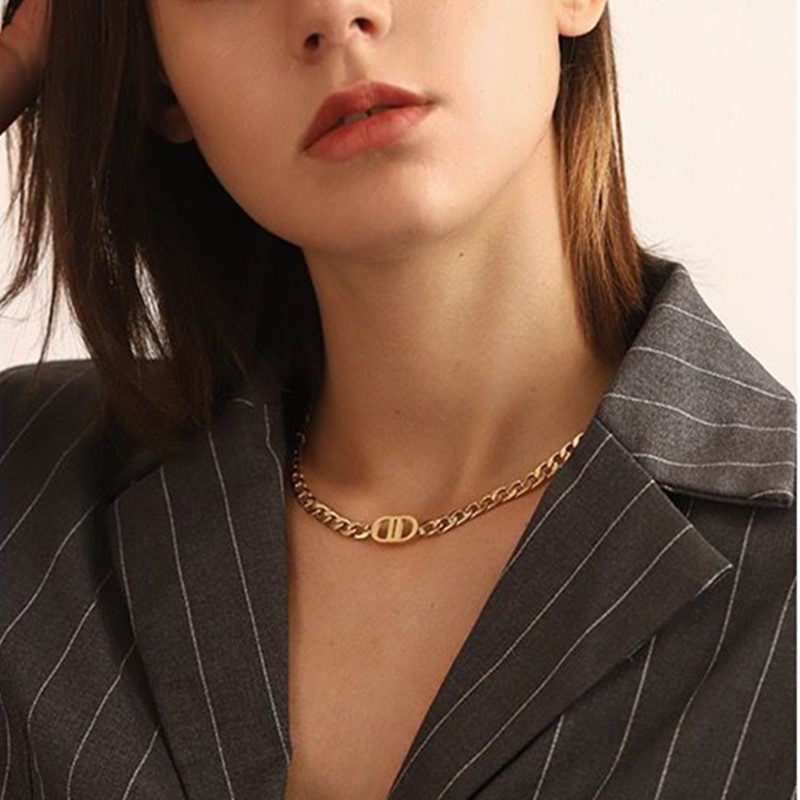 New Punk C2PCS hoker Necklace for Women Golden Silver Color Thick Lock Fashion Statement Necklace gift for Friend Jewelry