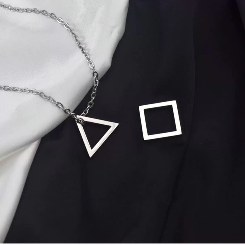 2PCS Popular Triangle Square Necklace for Men Women Silver Color Geometric Fashion Necklace Gift for Friend  Jewelry