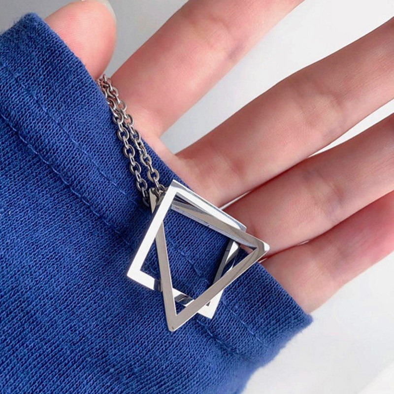 2PCS Popular Triangle Square Necklace for Men Women Silver Color Geometric Fashion Necklace Gift for Friend  Jewelry