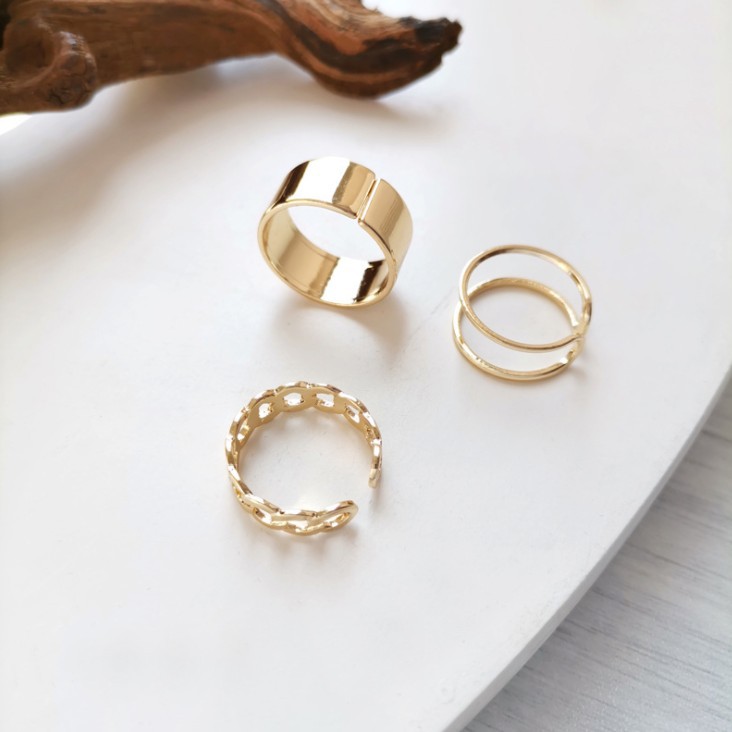 3 PCS Round Finger Rings Set Golden Silver Color New Fashion Round Opening Rings for Women Trendy Popular Hand Jewelry