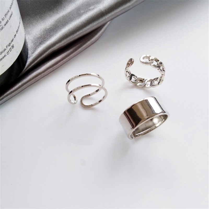 3 PCS Round Finger Rings Set Golden Silver Color New Fashion Round Opening Rings for Women Trendy Popular Hand Jewelry