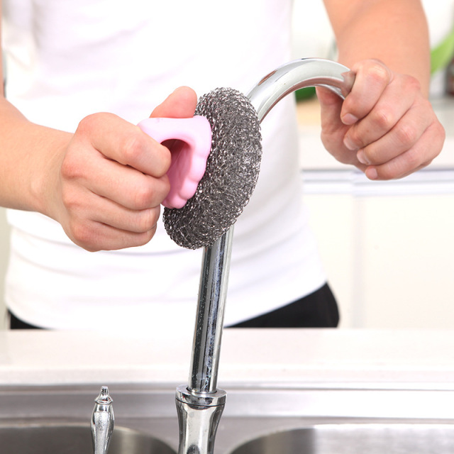 Kitchen Supplies with Handle Pot Brush Multifunctional Non-stick Oil Dishwashing Brush Cleaning Ball Steel Ball Convenient