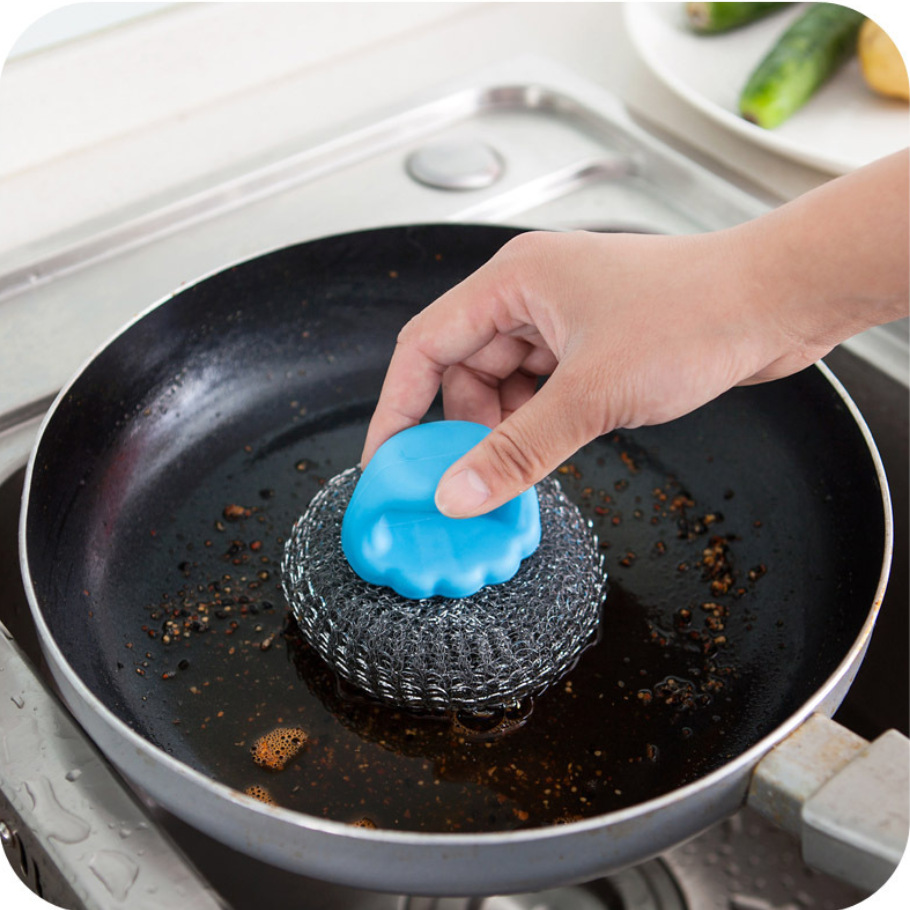 Kitchen Supplies with Handle Pot Brush Multifunctional Non-stick Oil Dishwashing Brush Cleaning Ball Steel Ball Convenient