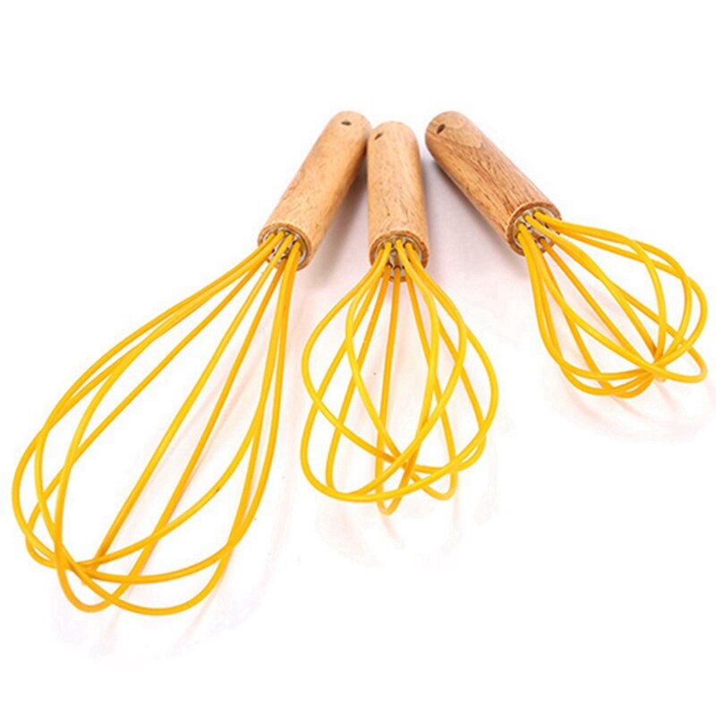 Manual Egg Beater Wooden Handle Silicone Mixer Egg Beaters Whisk Kitchen Gadgets Egg Cream Stirring Kitchen Baking Pastry Tools