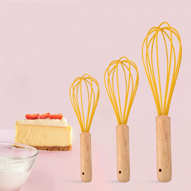 Manual Egg Beater Wooden Handle Silicone Mixer Egg Beaters Whisk Kitchen Gadgets Egg Cream Stirring Kitchen Baking Pastry Tools