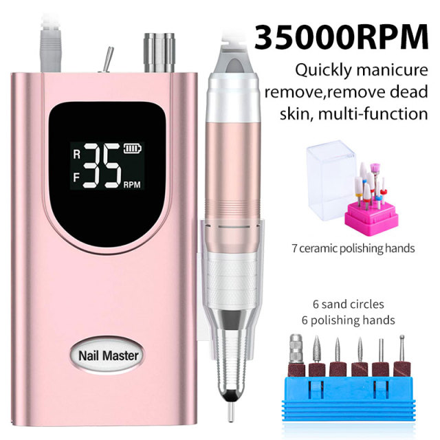 Professional Nail Sander 35000RPM Rechargeable Portable with LED Display and 6 Tips Sanding for Pedicure Manicure Drill Machine view 2