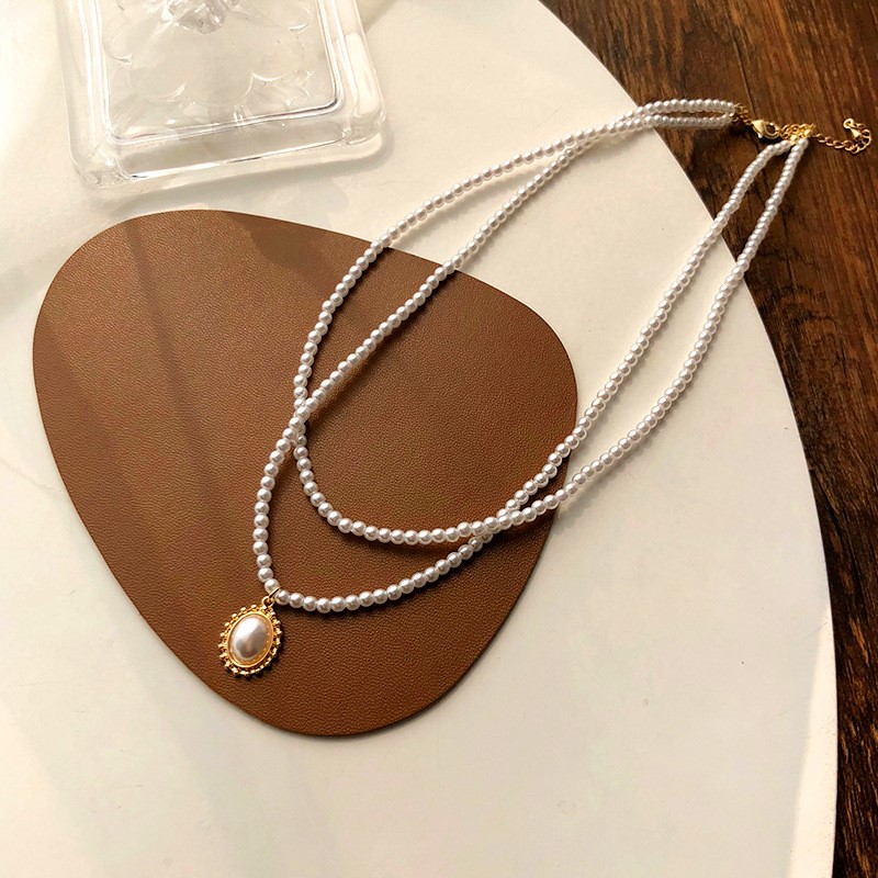 2PCS Imitation Pearl Choker Necklace for Women Summer Beads Double Layer Fashion Neck Jewelry Gift for Friend Pearl Pendant Jewelry