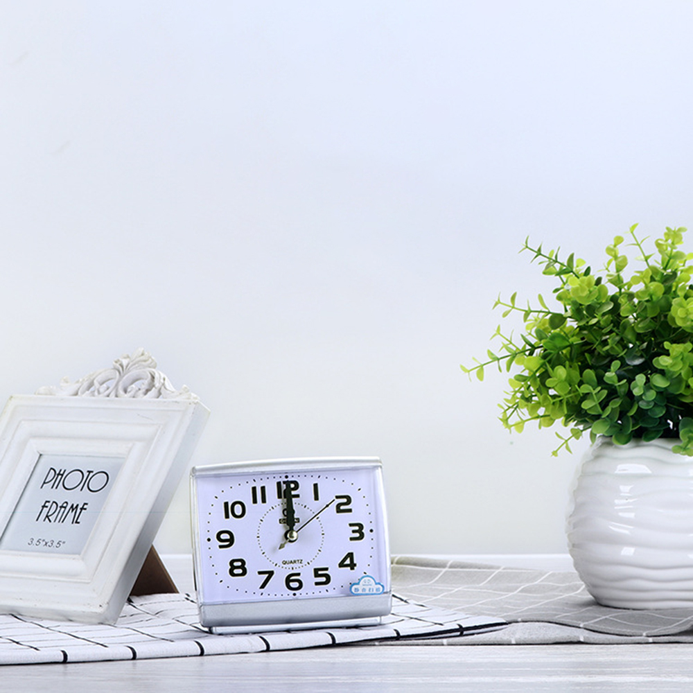 Mini Square Bedside Silent Alarm Clock Battery Powered Wake Up Snooze Student Bedroom Living Room Household Home Decor