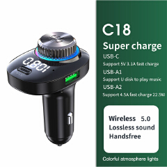 USB 22.5W Super Quick Charge Bluetooth Car Wireless Handsfree Radio Adapter FM Transmitter With Type-C Charger Fm Modulator