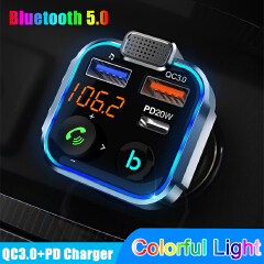 Car QC3.0 PD 20W Charger Bluetooth5.0 FM Transmitter One Button Bass Mp3 Player External Large Microphone Music Player Modulator