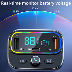 Bluetooth 5.0 FM Transmitter Car MP3 Player Dual USB QC3.0 PD20W Type C Fast Charger Handsfree Car Kit Support U Disk TF Card