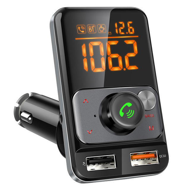 FM Transmitter Bass AUX MP3 with Fatigue Driving Reminder QC3.0 Fast Charging 2 USB Charger Bluetooth Car Kit Handsfree
