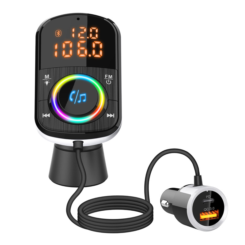 Bluetooth 5.0 Car Kit Handsfree FM Transmitter Stereo MP3 Player Quick Charge 3.0 USB Charger Support Voice Assistant