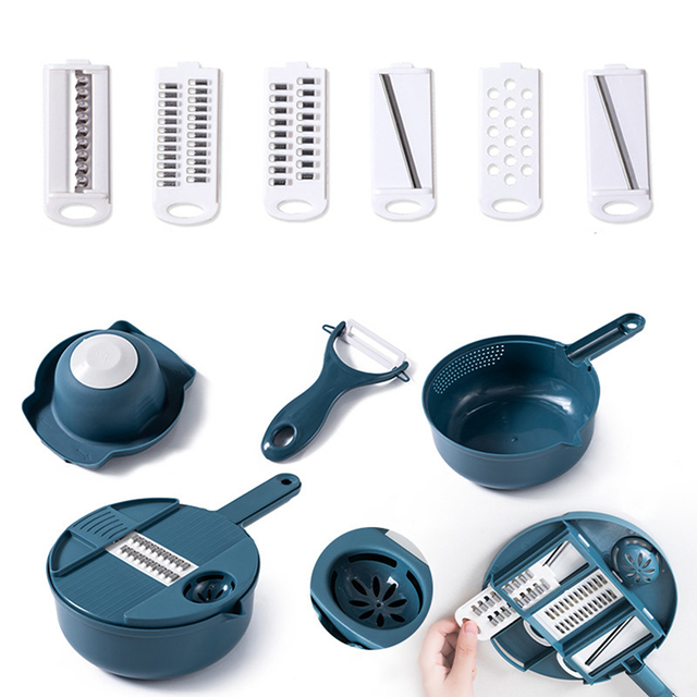 Multifunctional Vegetable Cutter 12 Pcs Grater Carrots Potatoes Manually Cut Shred Chopper Fruit Vegetable Tools Kitchen Set