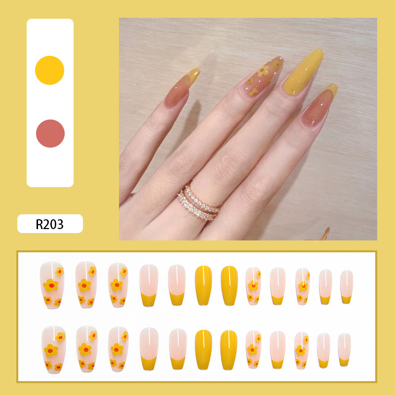 Patch finished wearing nail removable small yellow flower fresh ballet nail manicure piece nail sticker view 2