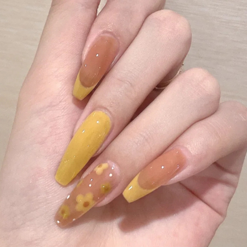 Patch finished wearing nail removable small yellow flower fresh ballet nail manicure piece nail sticker view 3