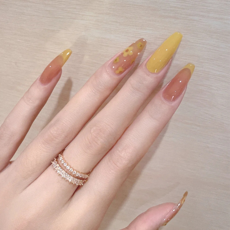 Patch finished wearing nail removable small yellow flower fresh ballet nail manicure piece nail sticker view 4
