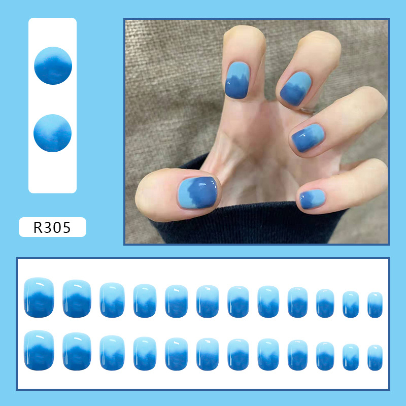 Short blue gradient nail stickers detachable finished manicure simple ins nails