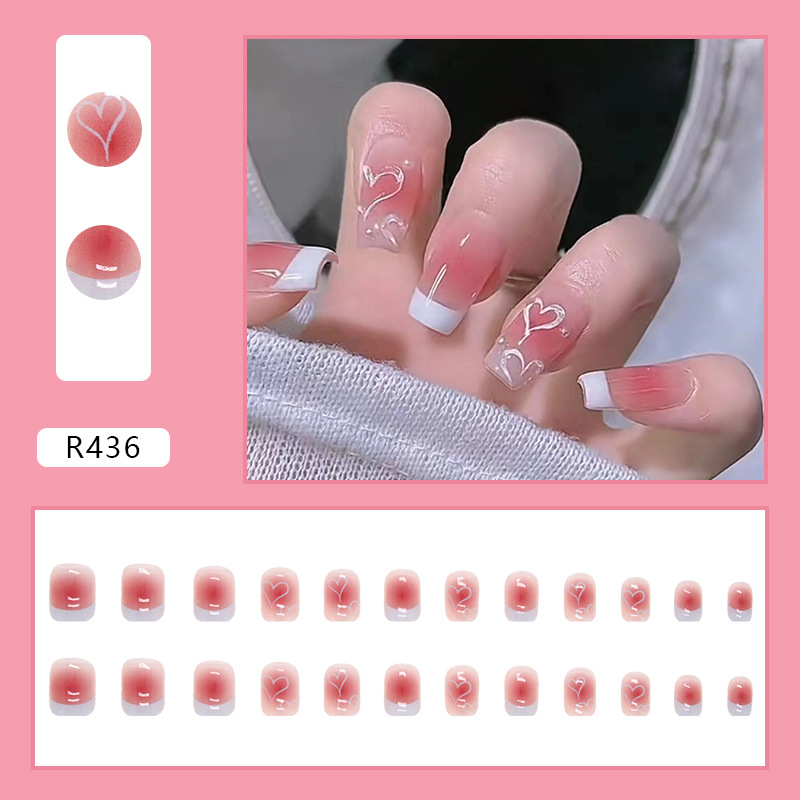 Short and thin section powder with love and white crescent edge finished products can be wholesale detachable nail stickers nail