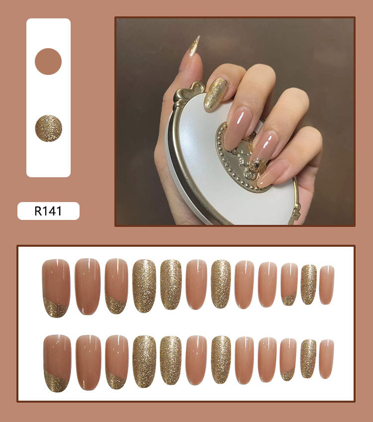 Wear fake nail patch finished nude color glitter nail piece manicure piece detachable