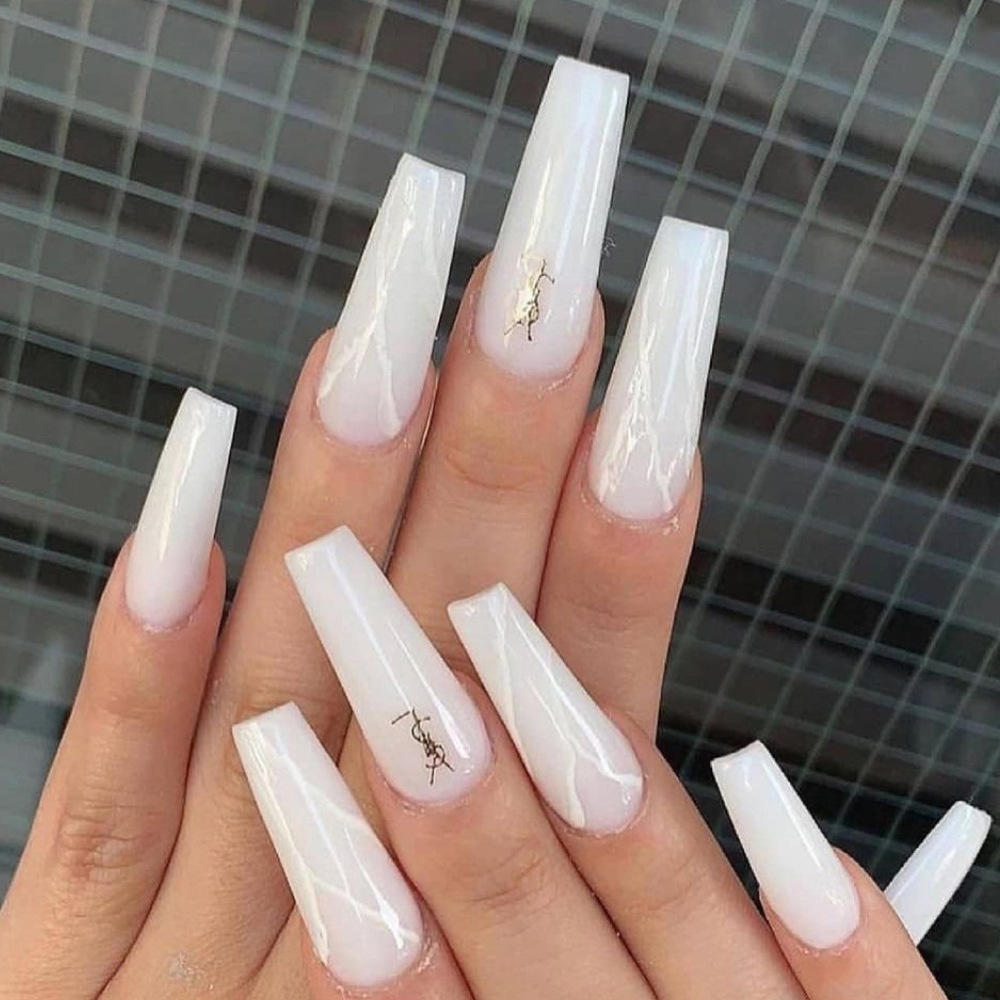Long Ballet Fake Nails Smudged Marble Nail Stickers Nail Stickers 24 Pieces