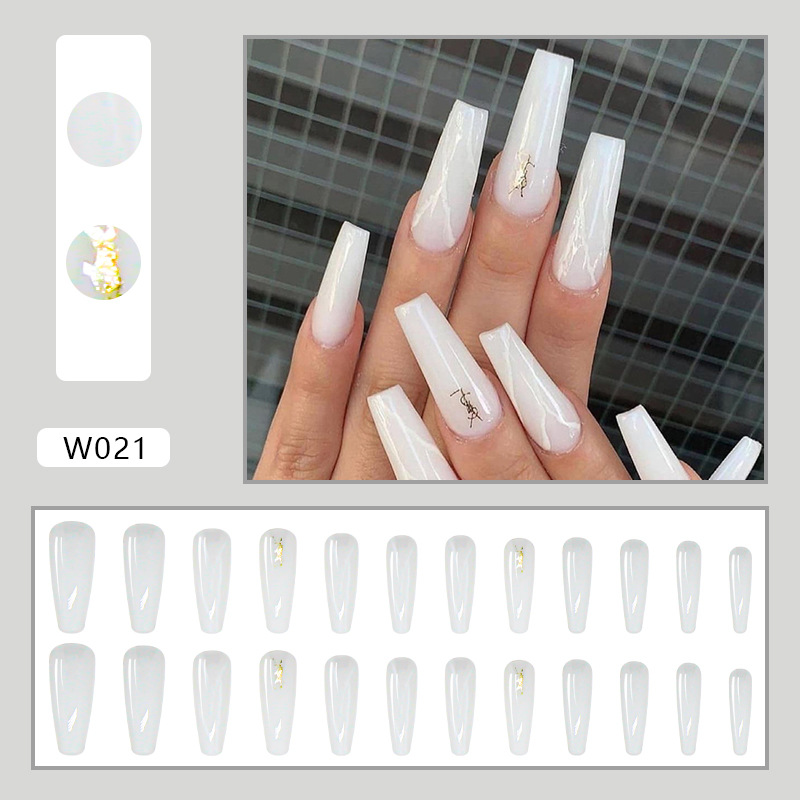 Long Ballet Fake Nails Smudged Marble Nail Stickers Nail Stickers 24 Pieces