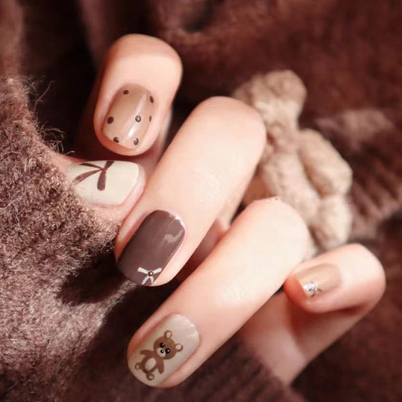 Brown Bear Manicure Butterfly Wave Nail Patch Finished Wearing Nail Detachable Nail Sticker view 2