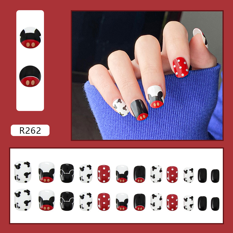 Cute mouse polka dot short nail piece nail sticker detachable manicure finished nail piece
