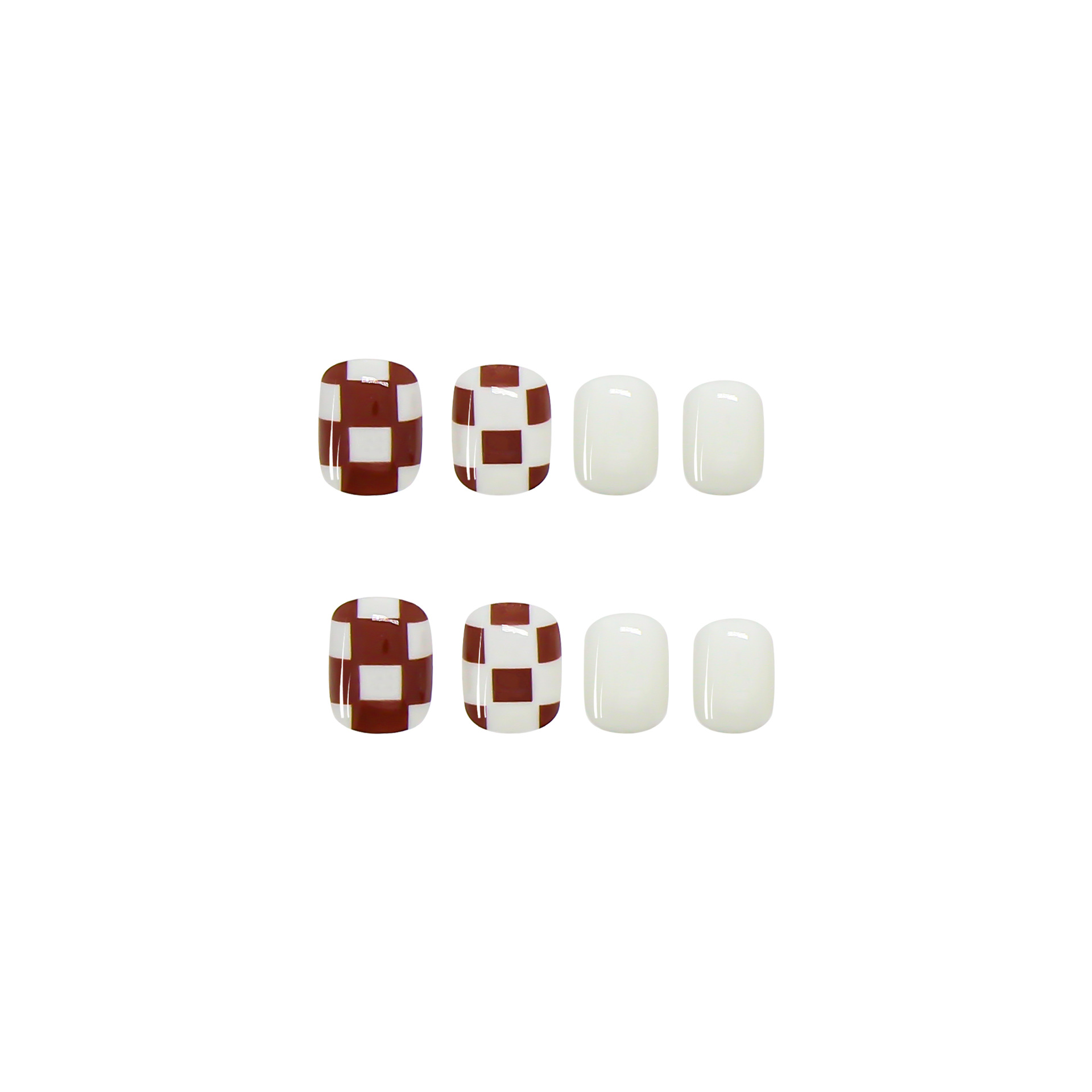 Red Checkerboard Finished Fake Nails Removable Nail Pieces Short Creamy White Nail Art view 5